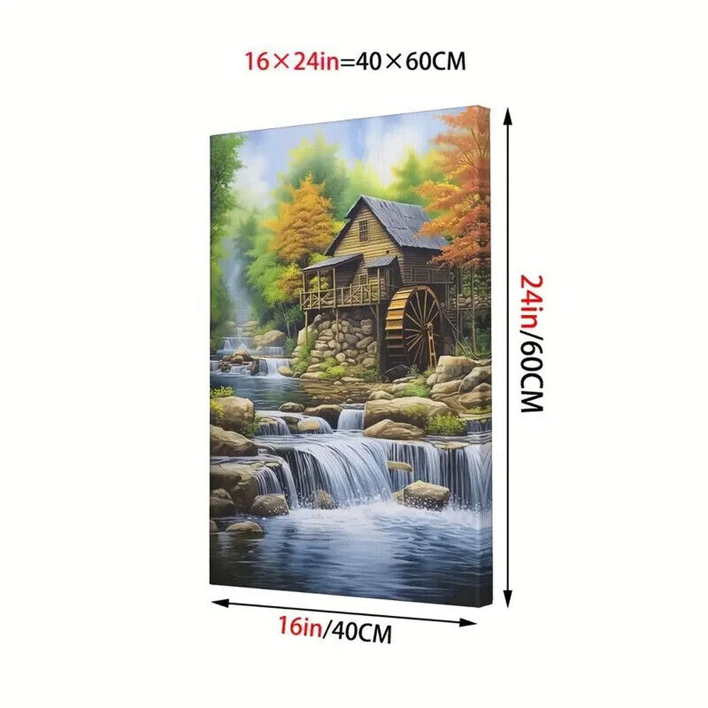 Scenic Cabin And Creek Canvas Print Framed 16" x 24" Wall Art Home & Garden:Home Décor:Posters & Prints Style Your Walls